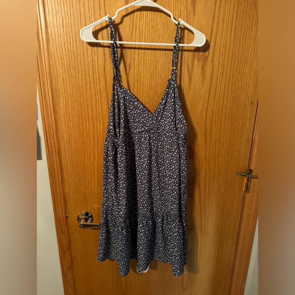 blue dress with white dots